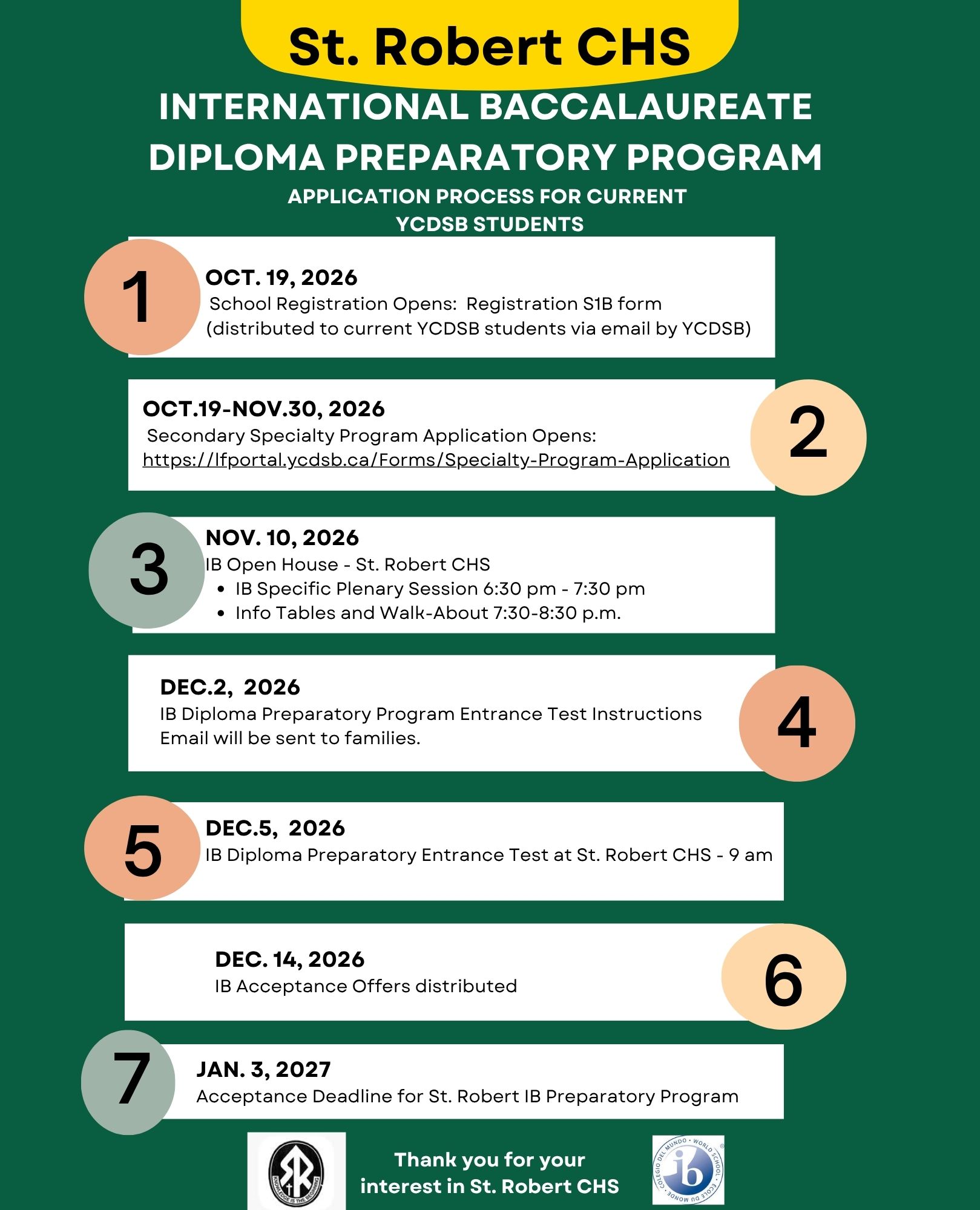 Gr. 8 to 9 St. Robert IB Preparatory Program Application Process
